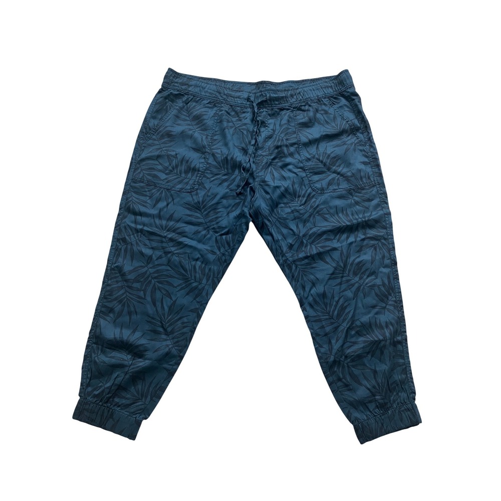 Orvis Womens XXL Teal Blue Palm Leaf Tropical Print Drawstring Jogger Pants